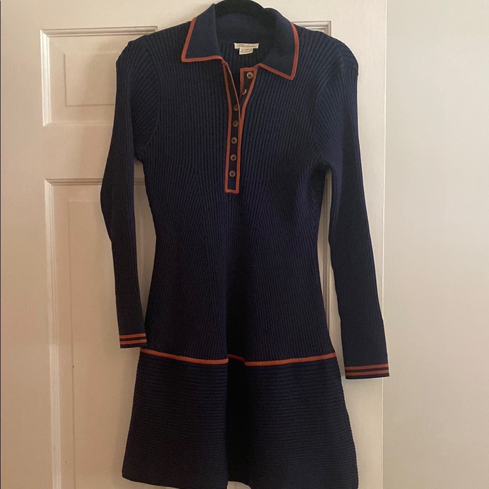 Shoshanna Viola Dress Blue and Orange Long Sleeve Polo Collar Dress